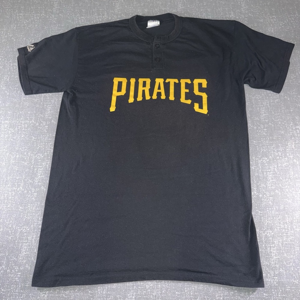 Pittsburgh Pirates Shirt Mens XL Black MLB Baseball Majestic Henley Tee